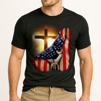 American Christian Cross Patriotic Flag Cooling Performance Crew T-Shirt