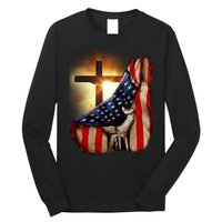 American Christian Cross Patriotic Flag Long Sleeve Shirt