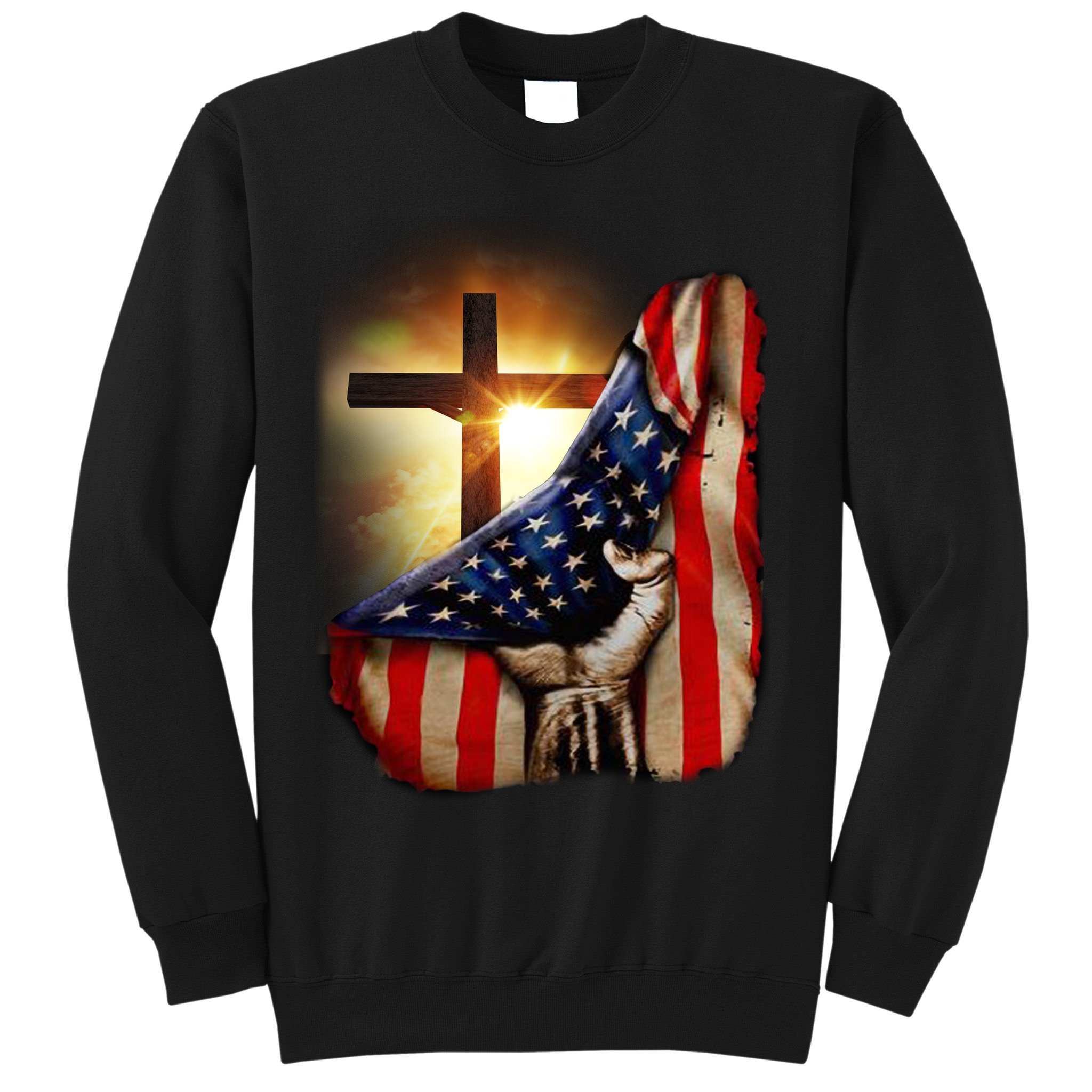 American Christian Cross Patriotic Flag Sweatshirt