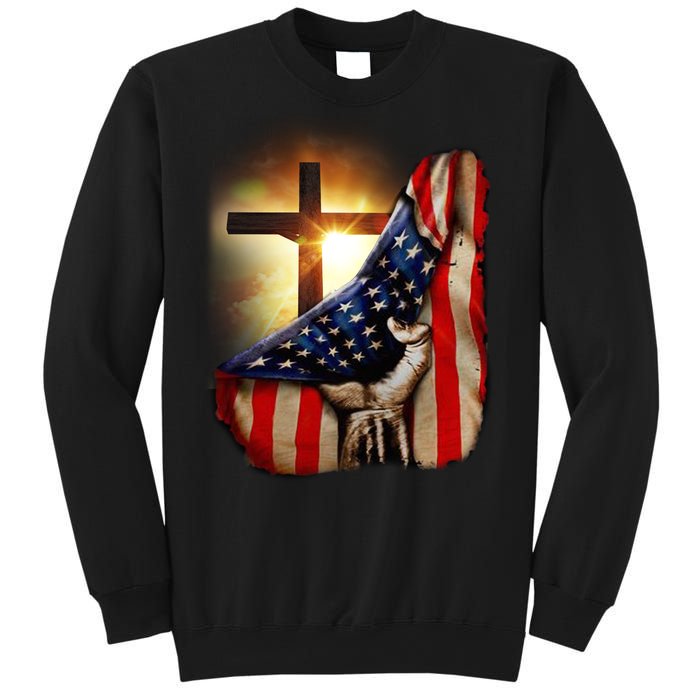 American Christian Cross Patriotic Flag Sweatshirt