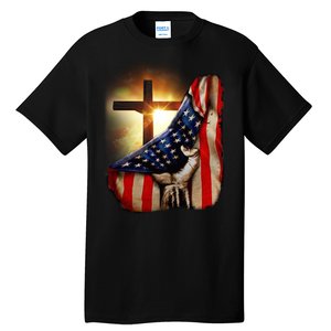 American Christian Cross Patriotic Flag Tall T-Shirt