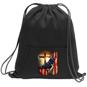 American Christian Cross Patriotic Flag Sweatshirt Cinch Pack Bag