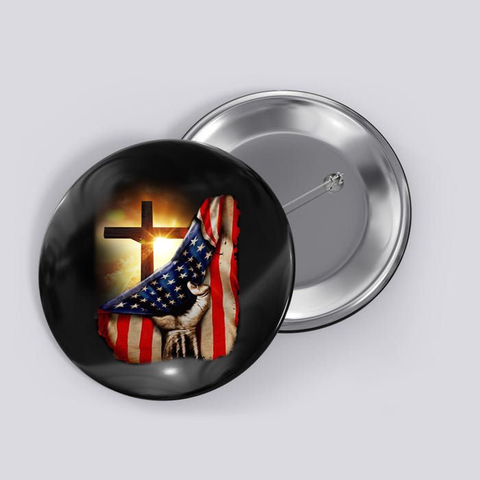 American Christian Cross Patriotic Flag Button