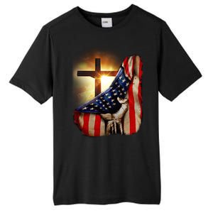 American Christian Cross Patriotic Flag Tall Fusion ChromaSoft Performance T-Shirt