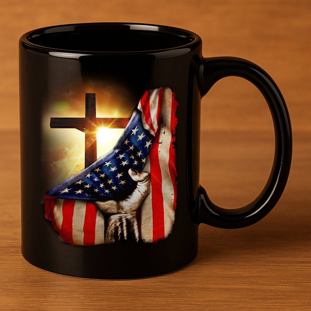 American Christian Cross Patriotic Flag 11oz C Handle Ceramic Mug