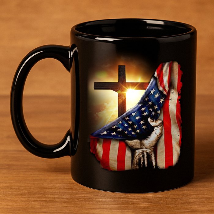 American Christian Cross Patriotic Flag 11oz C Handle Ceramic Mug