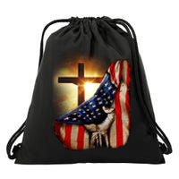 American Christian Cross Patriotic Flag Drawstring Bag