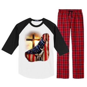 American Christian Cross Patriotic Flag Raglan Sleeve Pajama Set