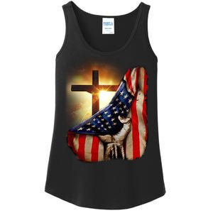 American Christian Cross Patriotic Flag Ladies Essential Tank