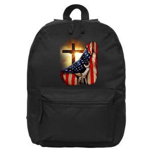 American Christian Cross Patriotic Flag 16 in Basic Backpack