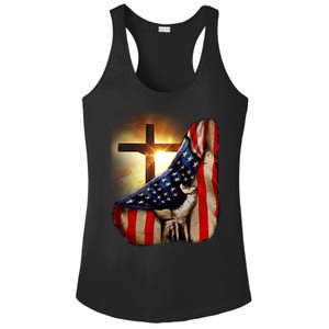 American Christian Cross Patriotic Flag Ladies PosiCharge Competitor Racerback Tank