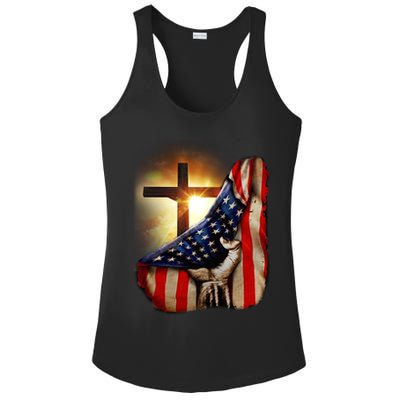American Christian Cross Patriotic Flag Ladies PosiCharge Competitor Racerback Tank