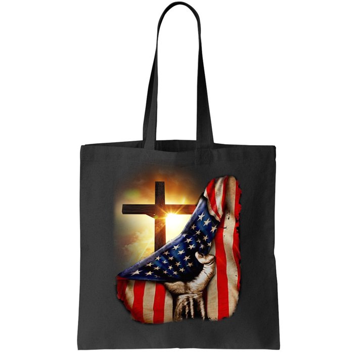 American Christian Cross Patriotic Flag Tote Bag