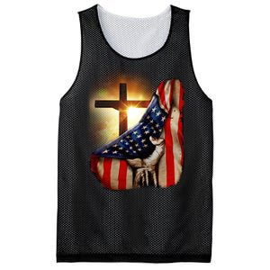 American Christian Cross Patriotic Flag Mesh Reversible Basketball Jersey Tank