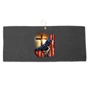 American Christian Cross Patriotic Flag Large Microfiber Waffle Golf Towel