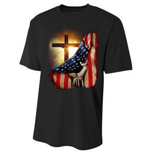 American Christian Cross Patriotic Flag Performance Sprint T-Shirt