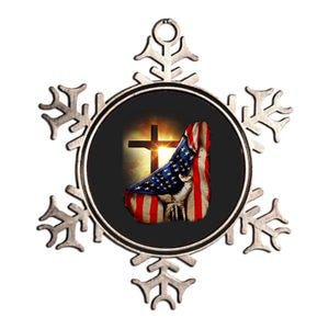 American Christian Cross Patriotic Flag Metallic Star Ornament