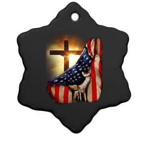 American Christian Cross Patriotic Flag Ceramic Star Ornament