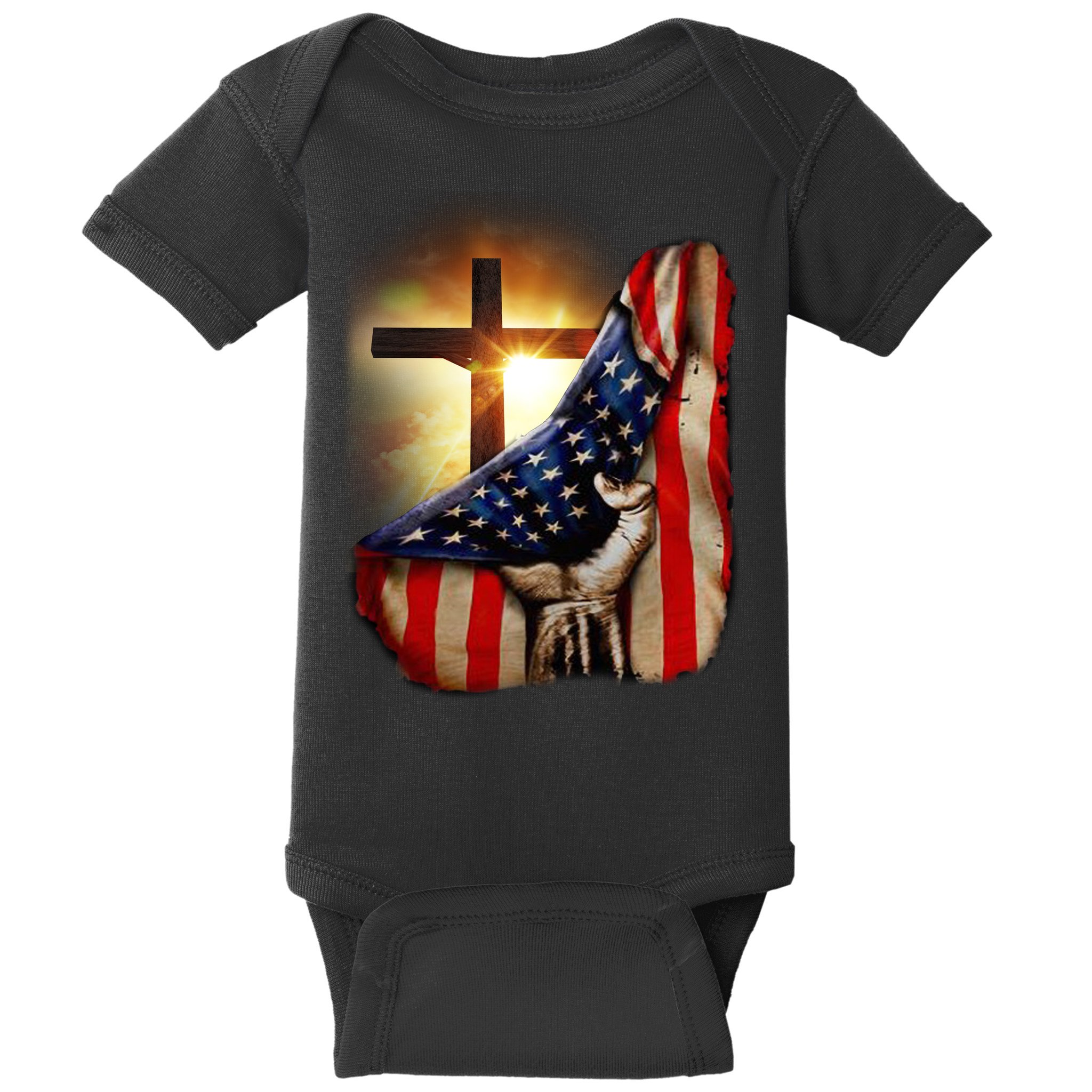 American Christian Cross Patriotic Flag Baby Bodysuit