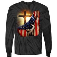 American Christian Cross Patriotic Flag Tie-Dye Long Sleeve Shirt