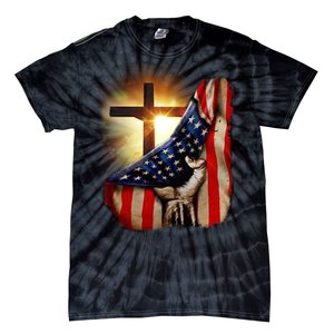 American Christian Cross Patriotic Flag Tie-Dye T-Shirt