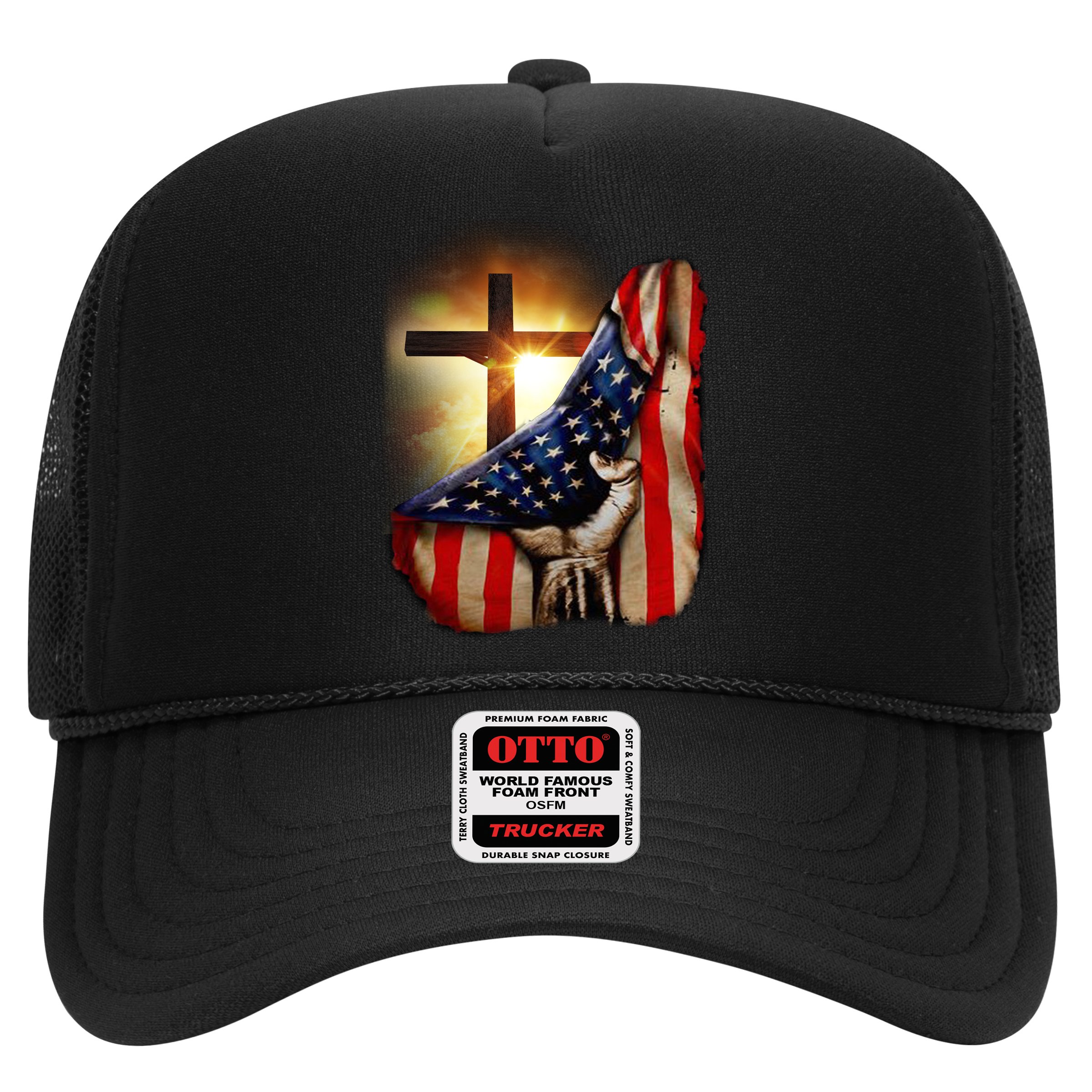 American Christian Cross Patriotic Flag Trucker Hat