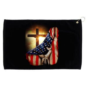 American Christian Cross Patriotic Flag Grommeted Golf Towel