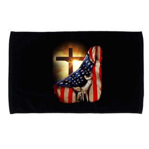 American Christian Cross Patriotic Flag Microfiber Hand Towel