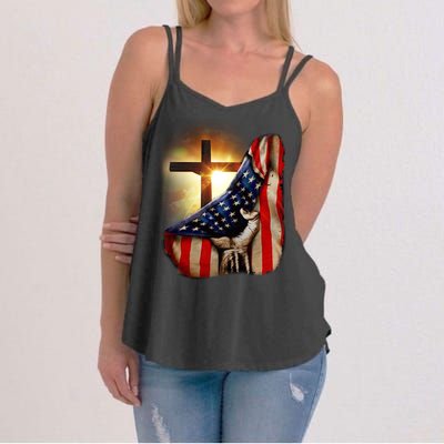 American Christian Cross Patriotic Flag Women's Strappy Tank