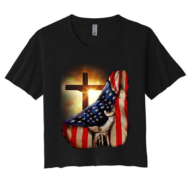 American Christian Cross Patriotic Flag Crop Top