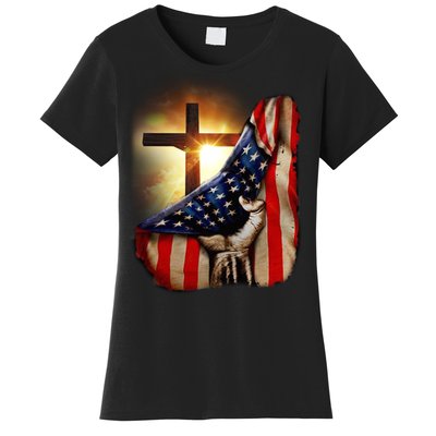 American Christian Cross Patriotic Flag Women's T-Shirt