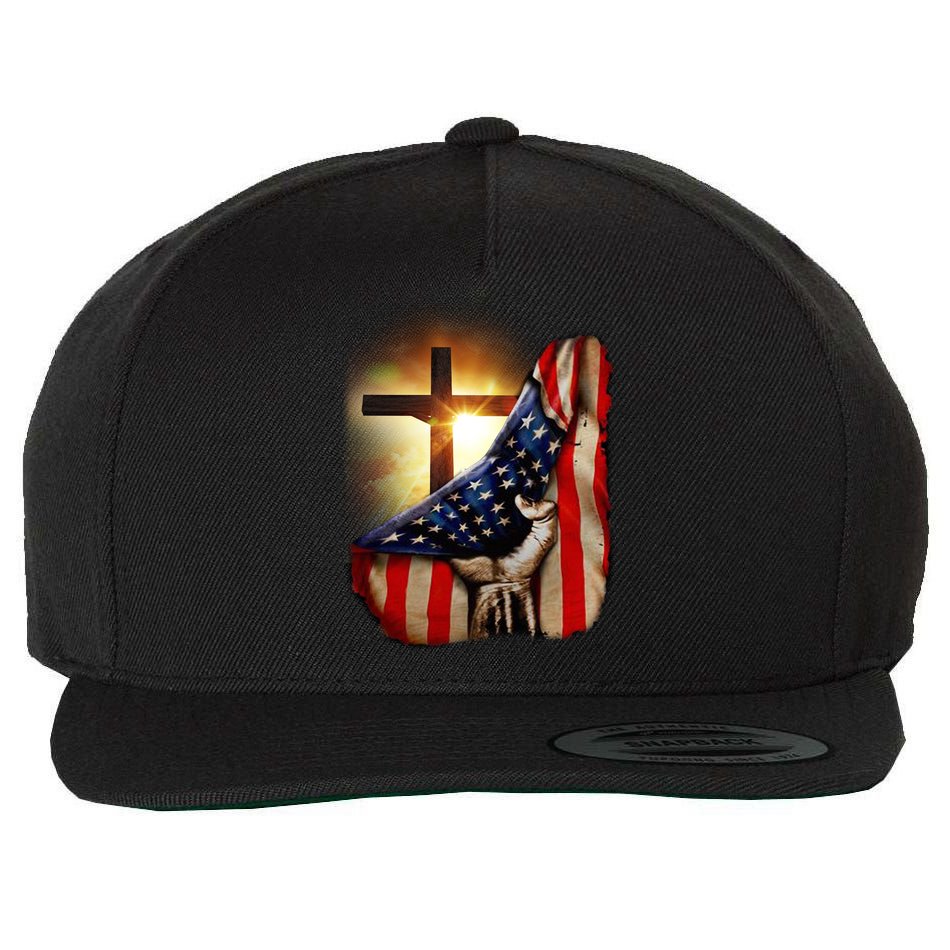 American Christian Cross Patriotic Flag Wool Snapback Cap