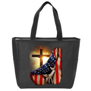 American Christian Cross Patriotic Flag Zip Tote Bag