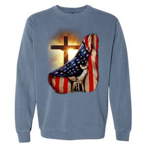 American Christian Cross Patriotic Flag Garment-Dyed Sweatshirt