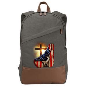 American Christian Cross Patriotic Flag Cotton Canvas Backpack