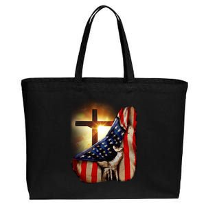 American Christian Cross Patriotic Flag Cotton Canvas Jumbo Tote