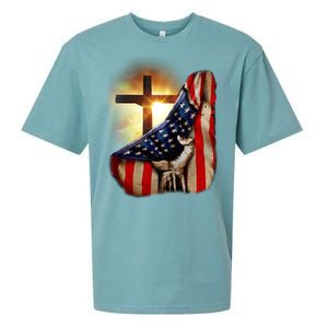 American Christian Cross Patriotic Flag Sueded Cloud Jersey T-Shirt