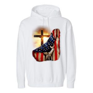 American Christian Cross Patriotic Flag Garment-Dyed Fleece Hoodie