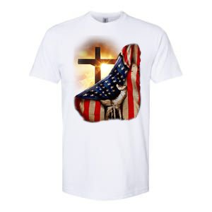 American Christian Cross Patriotic Flag Softstyle CVC T-Shirt