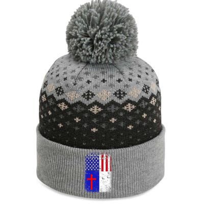 American Christian Patriot Red Cross The Baniff Cuffed Pom Beanie