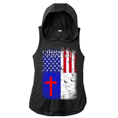 American Christian Patriot Red Cross Ladies PosiCharge Tri-Blend Wicking Draft Hoodie Tank