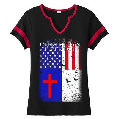 American Christian Patriot Red Cross Ladies Halftime Notch Neck Tee