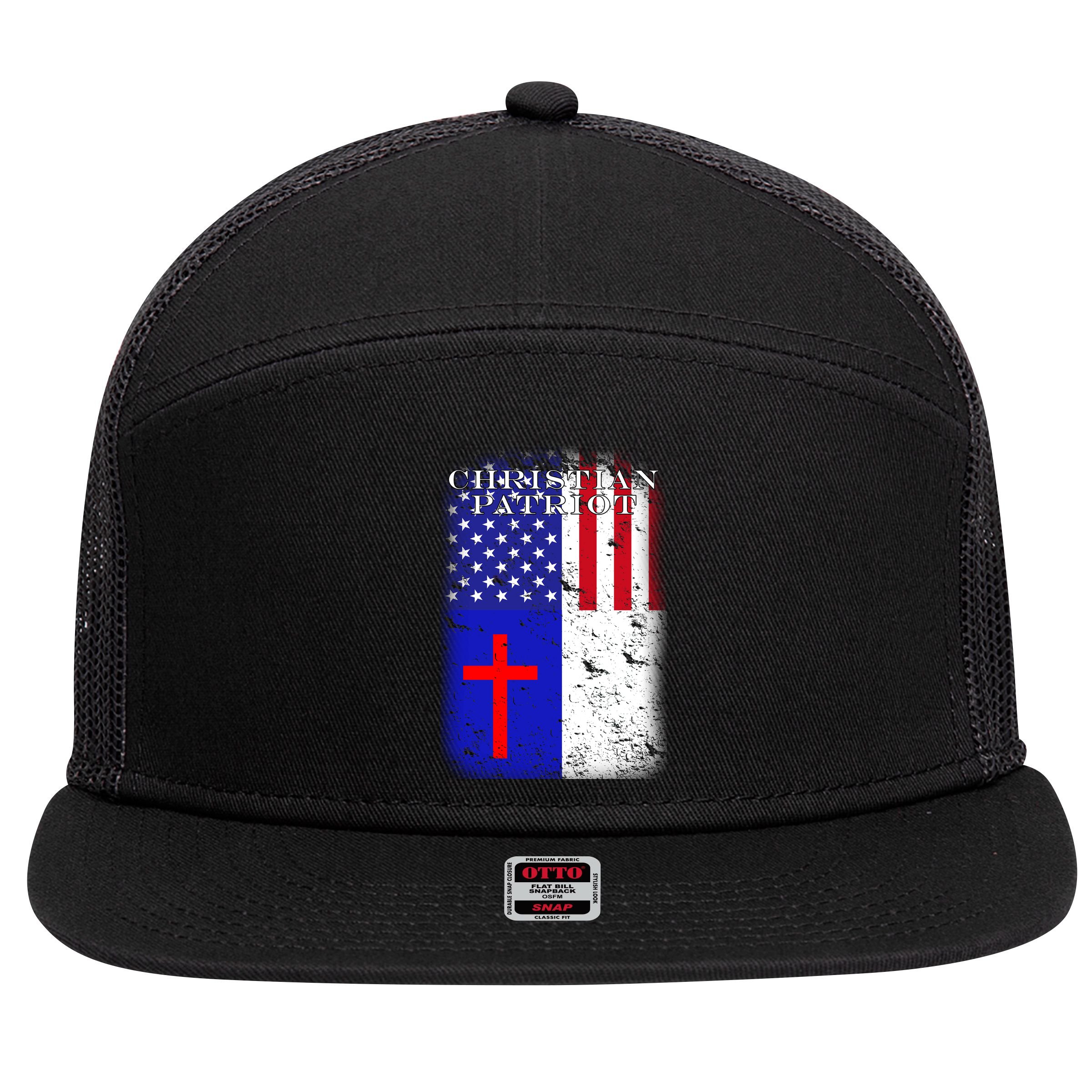 American Christian Patriot Red Cross 7 Panel Mesh Trucker Snapback Hat