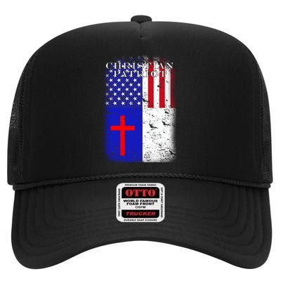 American Christian Patriot Red Cross High Crown Mesh Back Trucker Hat