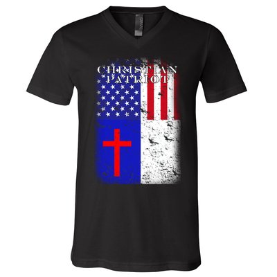American Christian Patriot Red Cross V-Neck T-Shirt