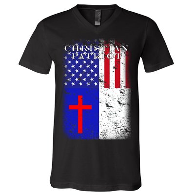 American Christian Patriot Red Cross V-Neck T-Shirt