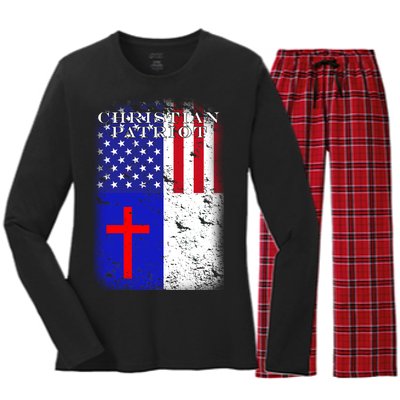 American Christian Patriot Red Cross Women's Long Sleeve Flannel Pajama Set 