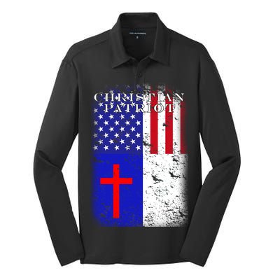 American Christian Patriot Red Cross Silk Touch Performance Long Sleeve Polo