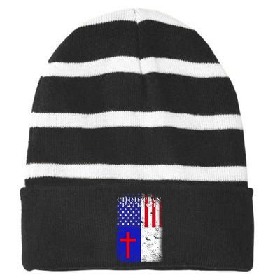 American Christian Patriot Red Cross Striped Beanie with Solid Band