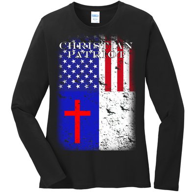 American Christian Patriot Red Cross Ladies Long Sleeve Shirt